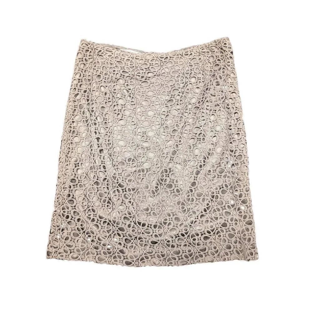 Jones New York Skirt Taupe Floral Crochet Lace Pencil Straight Knee Length Women